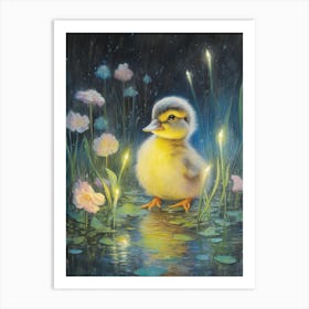 Ducklings & Fireflies Pencil Illustration Art Print