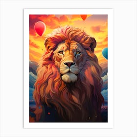 Lion With Balloons Art Print