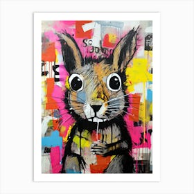Chiaroscuro Whispers: Squirrel's Echo in Basquiat's style Art Print