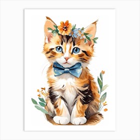 Calico Kitten Wall Art Print With Floral Crown Girls Bedroom Decor (26)  Art Print