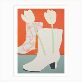 A Painting Of Cowboy Boots With Tulip Flowers, Pop Art Style 1 Art Print
