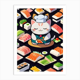 Sushi Chef Cat Art Print