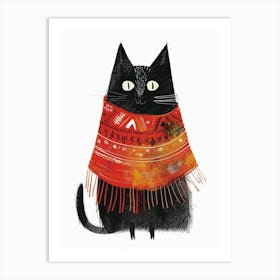 Black Cat In Scarf 3 Art Print