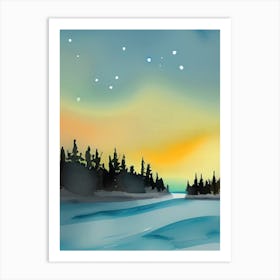 Nordic Ice Tundra Frozen Lake Forest Scene Art Print