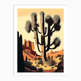 Joshua Trees In Grand Canyon Retro Illustration (1) Art Print