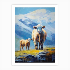 A Highland Cow & A Calf Impressionism Style 3 Art Print