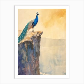 Peacock On A Cliff Edge Watercolour 1 Art Print