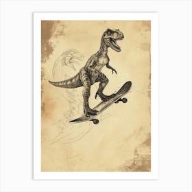 Vintage Gallimimus Dinosaur On A Skateboard  2 Art Print