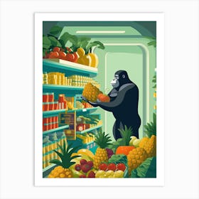 Grocery Shopping Gorilla Art 1 Art Print