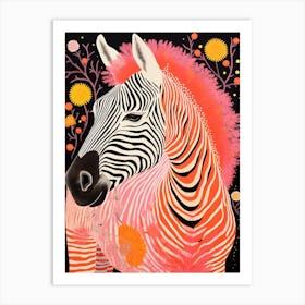 Portrait Of A Zebra At Night Floral Art Print