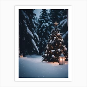 Christmas Tree In The Snow Art Print