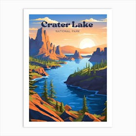 Crater Lake Oregon USA Nature Travel Art Illustration Art Print