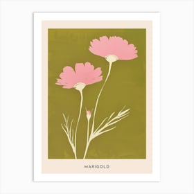 Pink & Green Marigold 3 Flower Poster Art Print
