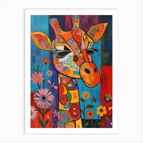 Giraffe With Flowers Painting 2 Art Print
