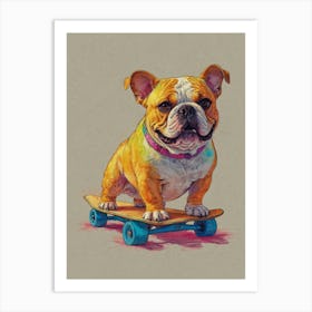 French Bulldog On Skateboard Art Print