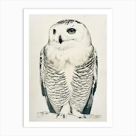 Snowy Owl Linocut Blockprint 3 Art Print