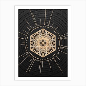 Geometric Glyph Symbol in Gold with Radial Array Lines on Dark Gray n.0076 Art Print