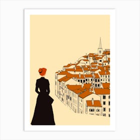 Woman Looking At A City Art Print