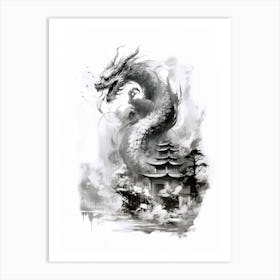 Dragon Inked Black And White 3 Art Print