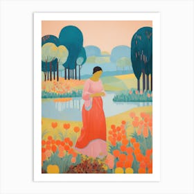 Woman In Tulips Art Print