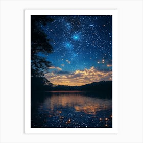 Night Sky Over Lake 15 Art Print