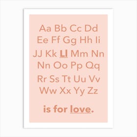 Abc Alphabet Love Pink Pastel Art Print