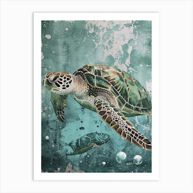 Textured Sea Turtle Swimming Painting 7 Art Print