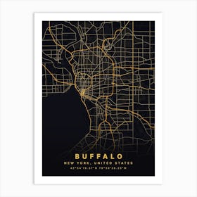 Buffalo New York NYC Black And Gold Map Art Print