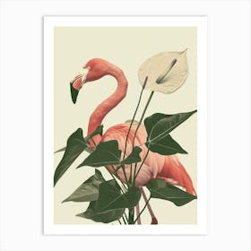 American Flamingo And Anthurium Minimalist Illustration 1 Art Print