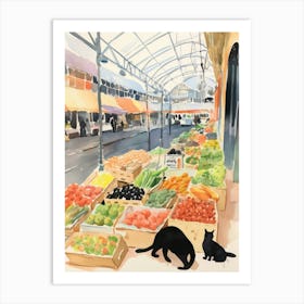 Food Market With Cats In London 3 Watercolour Art Print