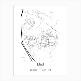 Elad,Israel Minimalist Map Art Print