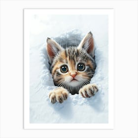 Kitten Peeking From Snow 1 Art Print