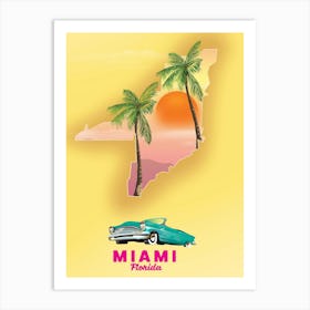 Miami Florida map Art Print