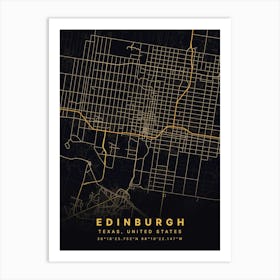 Edinburgh Indiana USA Black And Gold Map Art Print