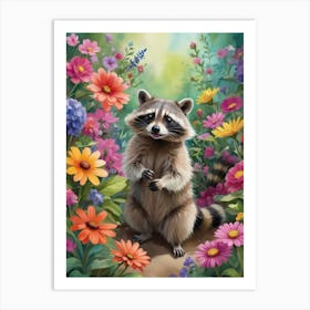 Vintage Raccoon In The Garden Art Print