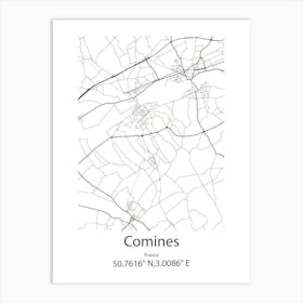 Comines,France Minimalist Map Art Print