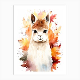 A Llama Watercolour In Autumn Colours 2 Art Print