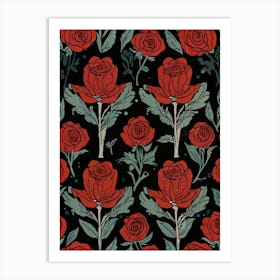 Red Roses On Black Background Art Print