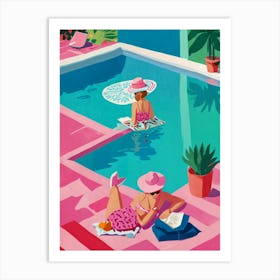 Two Women Reading In The Pool Art Print