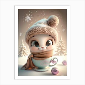 Cute Coffee Cup Character In Winter Art Print