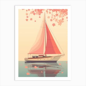 Sailing Boat With Cherry Blossoms Art Print