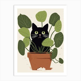 Black Cat In A Plant Pot Cute Illustration Art Print