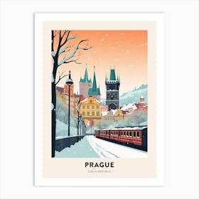 Vintage Winter Travel Poster Prague Czech Republic 1 Art Print