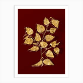 Vintage Paper Birch Botanical in Gold on Red n.0581 Art Print