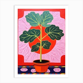 Pink And Red Plant Illustration Fiddle Leaf Fig 2 Art Print