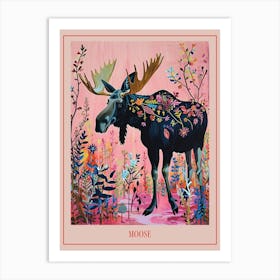 Floral Animal Painting Moose 3 Poster Art Print