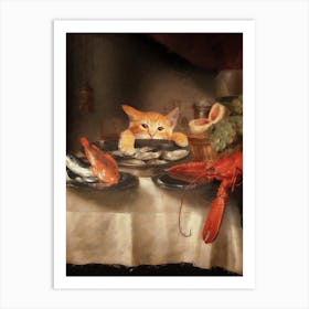 Cat Dinner Art Print