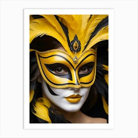 A Woman In A Carnival Mask, Yellow And Black (21) Art Print