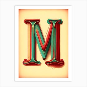 M, Letter, Alphabet Vintage Sketch 2 Art Print