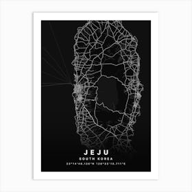 Jeju South Korea Black Map Art Print